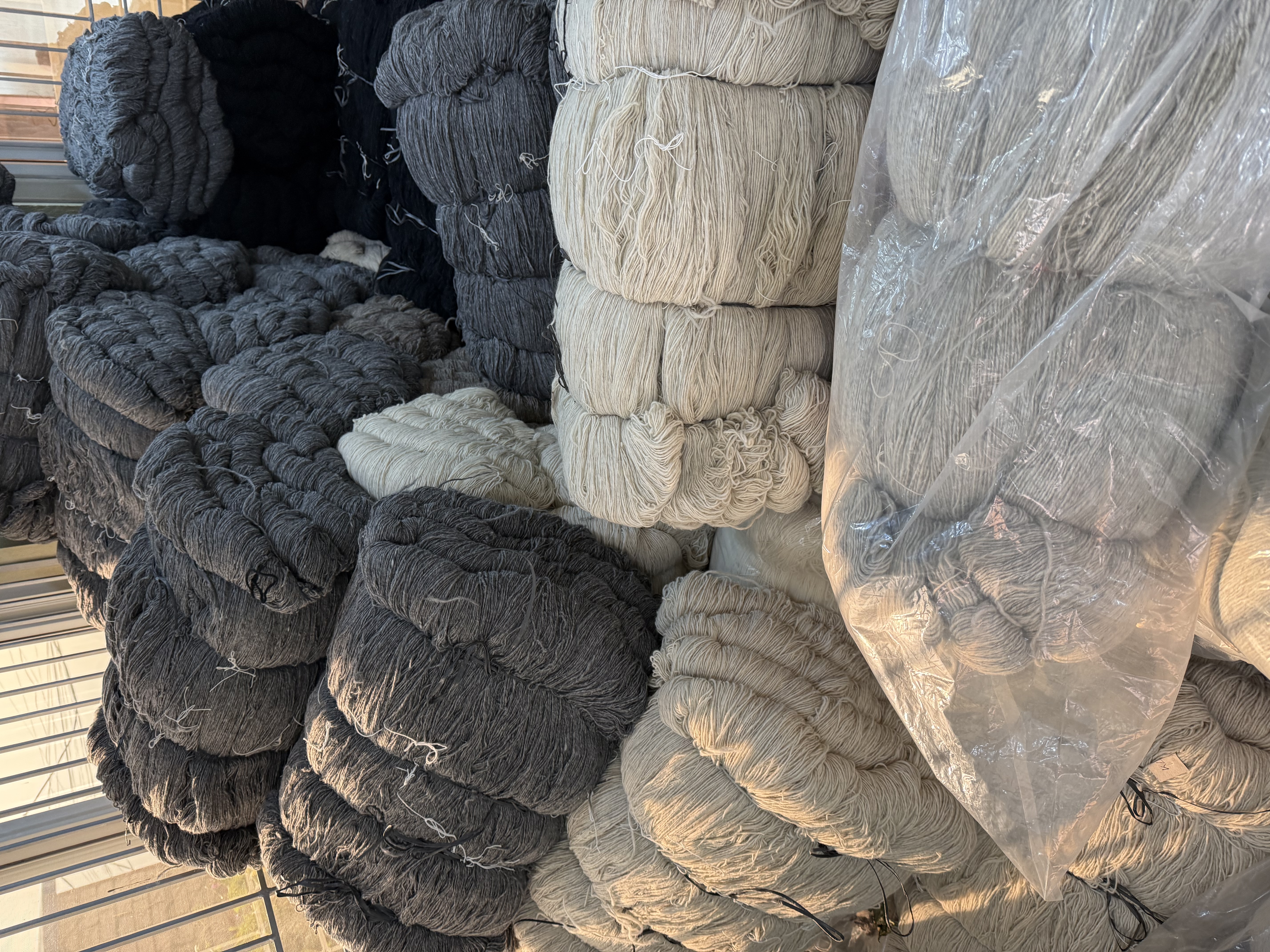 Bundles of raw wool yarn